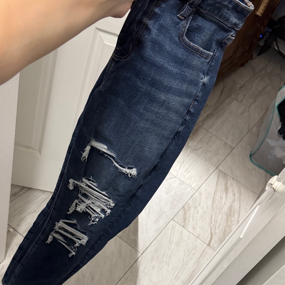 American Eagle Outfitters Dark Blue Distressed Skinny Jeans